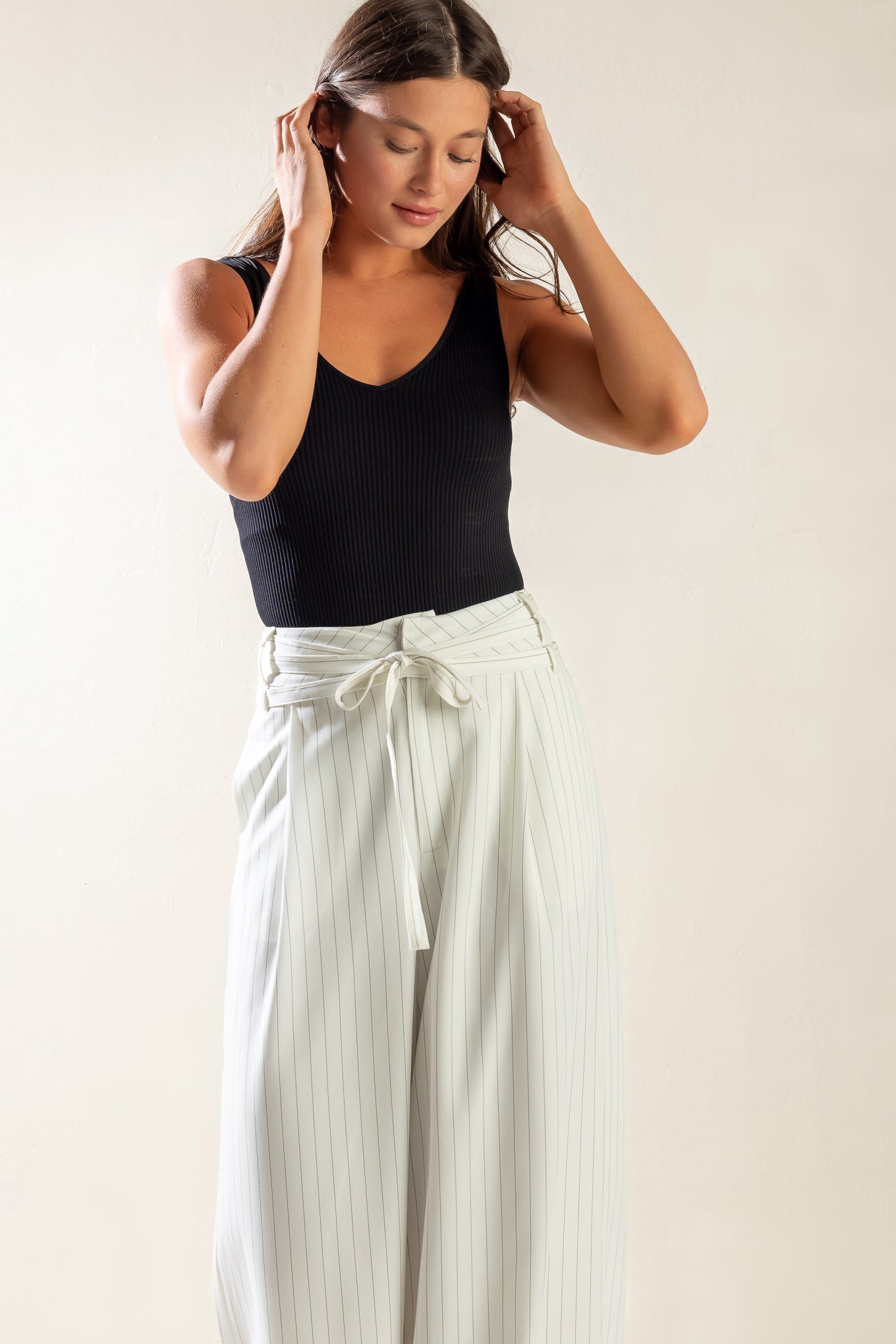 Dinner Date Woven Pants with Wide Leg and Sash Belt