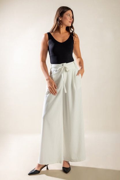 Dinner Date Woven Pants with Wide Leg and Sash Belt