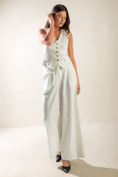 Dinner Date Woven Pants with Wide Leg and Sash Belt