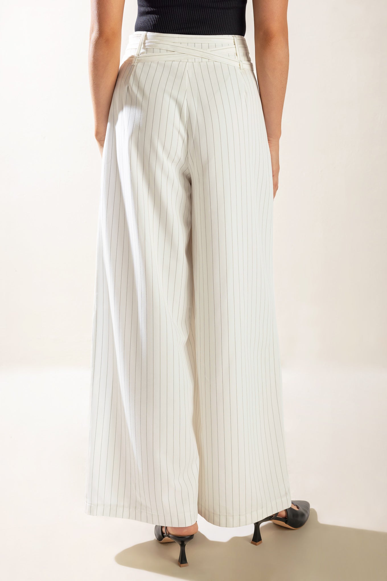 Dinner Date Woven Pants with Wide Leg and Sash Belt