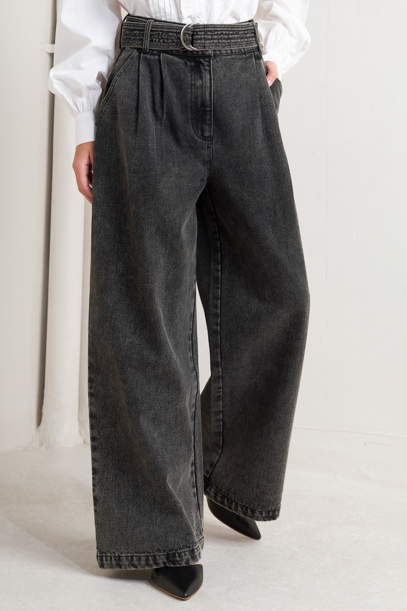Think Of Me Washed Denim Pants With Wide Leg And Pockets Flying Tomato