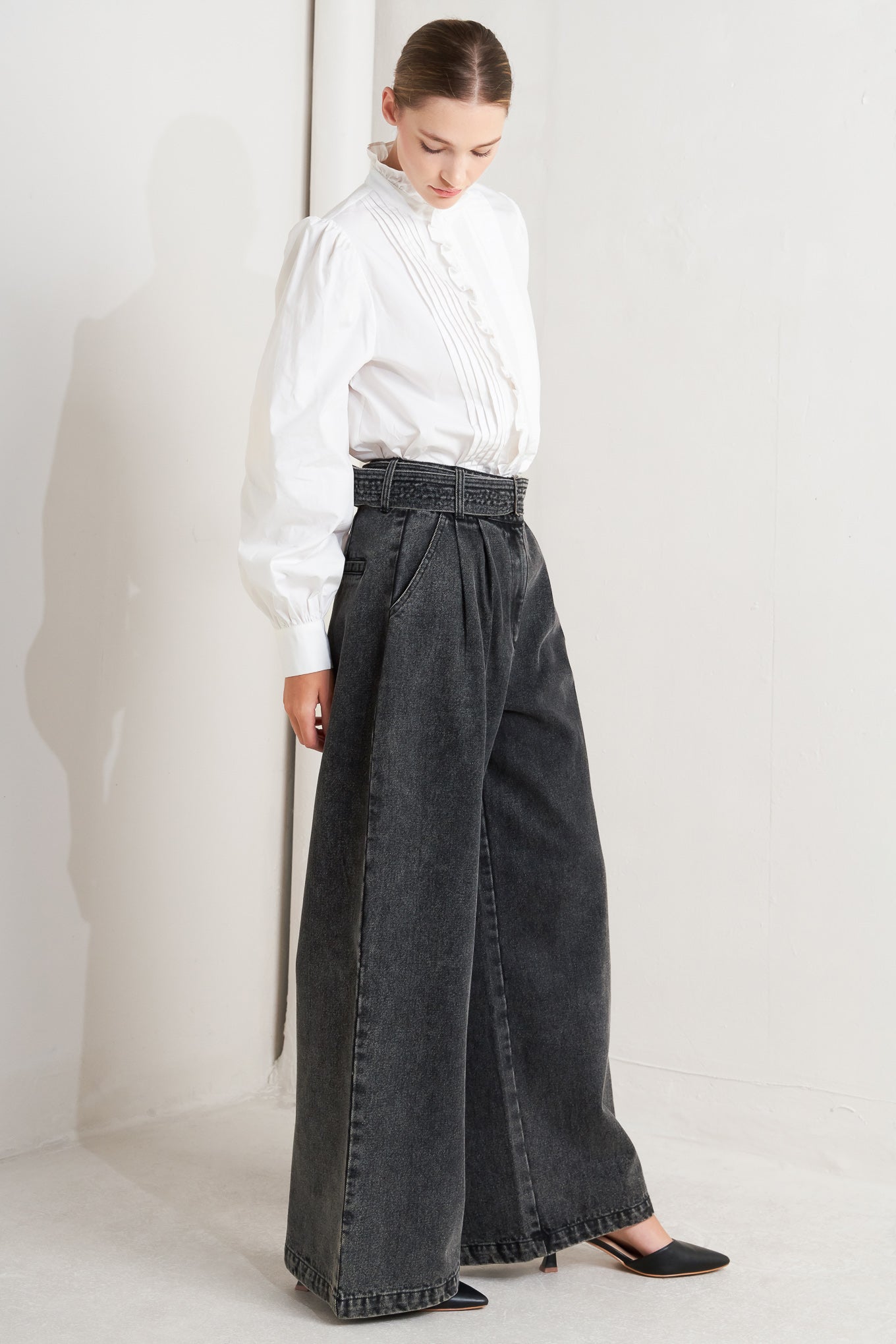 Think Of Me Washed Denim Pants With Wide Leg And Pockets Flying Tomato