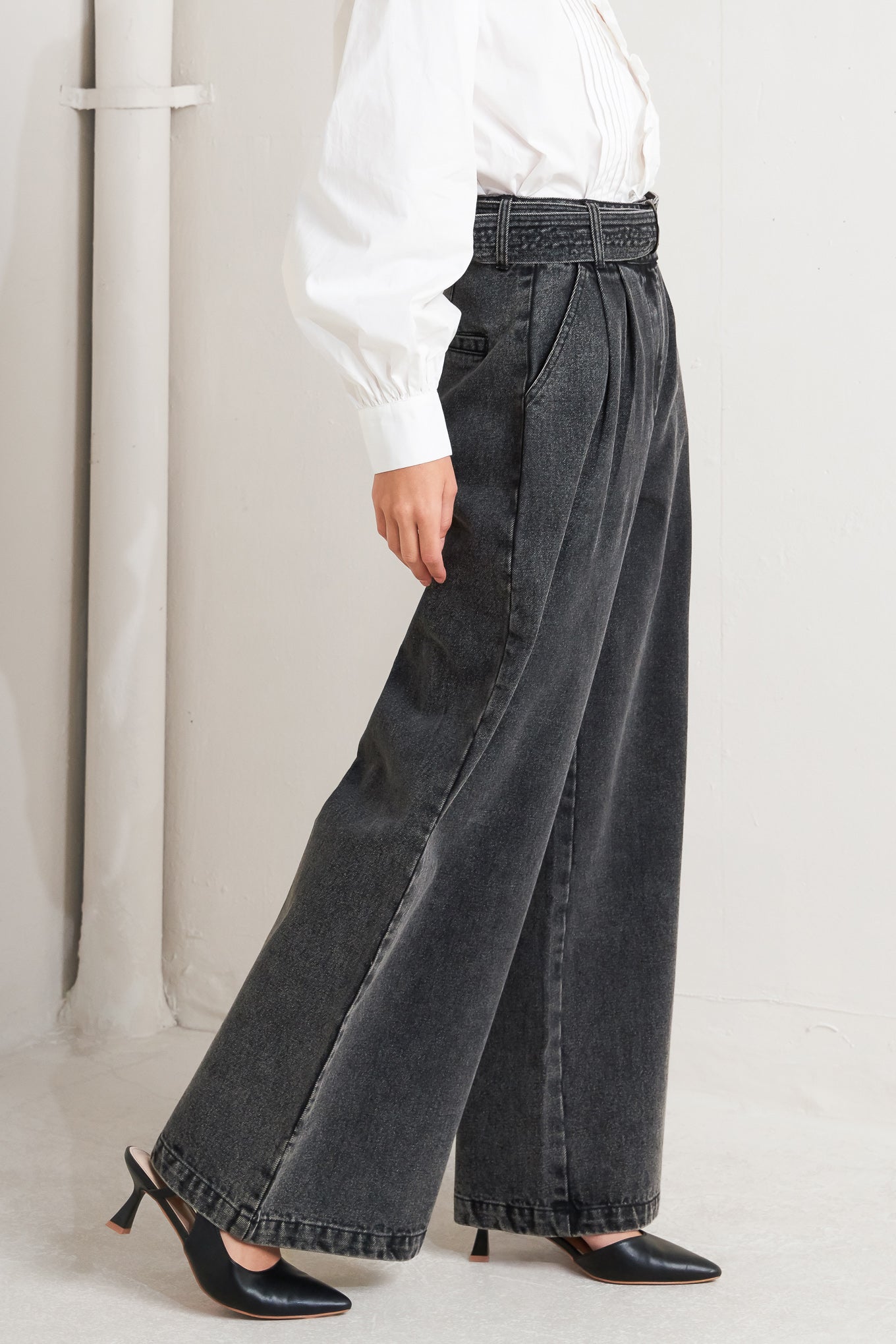 Think Of Me Washed Denim Pants With Wide Leg And Pockets Flying Tomato