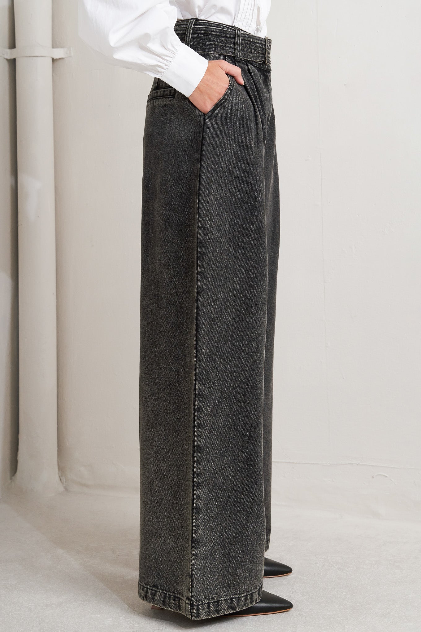 Think Of Me Washed Denim Pants With Wide Leg And Pockets Flying Tomato