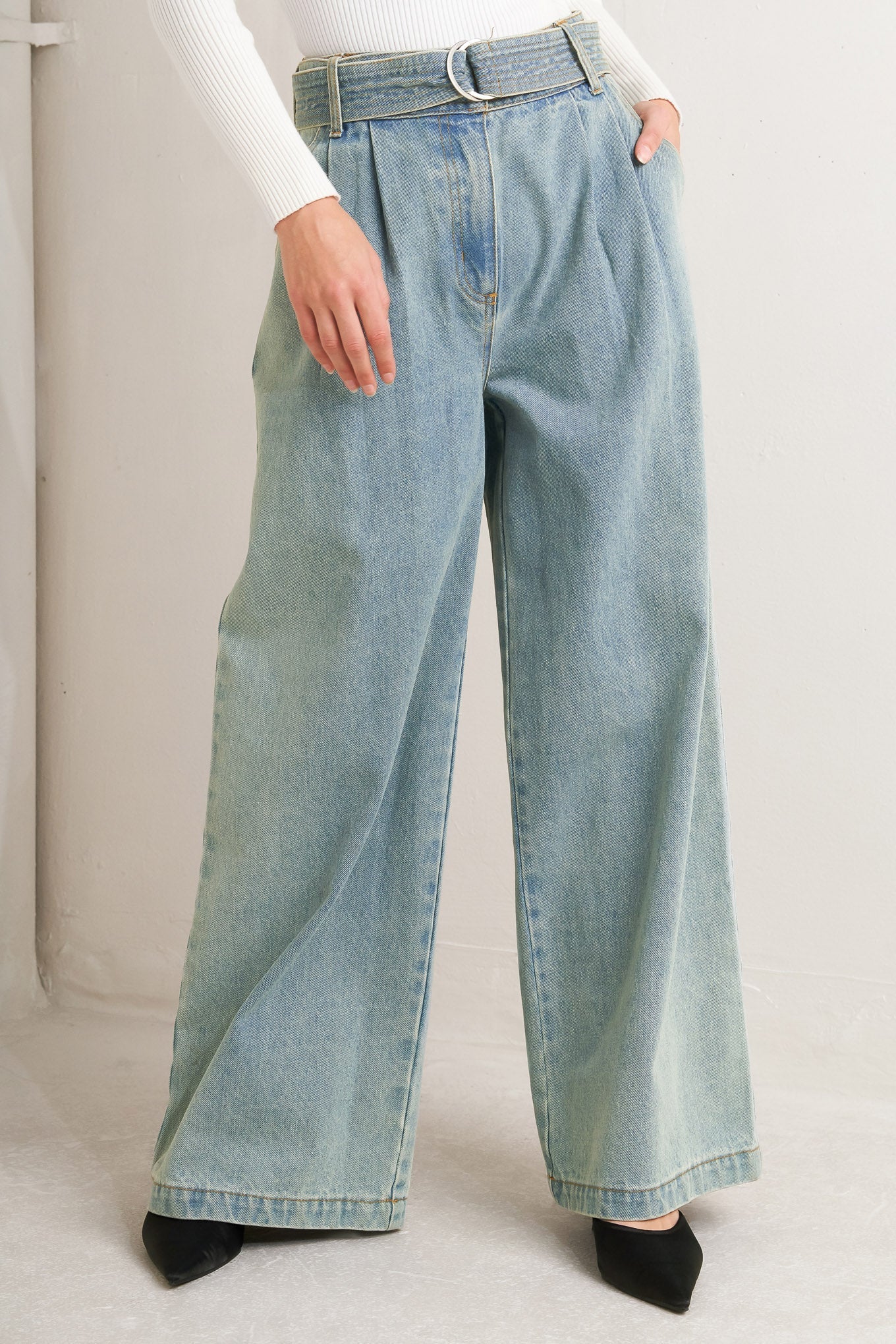 Think Of Me Washed Denim Pants With Wide Leg And Pockets Flying Tomato