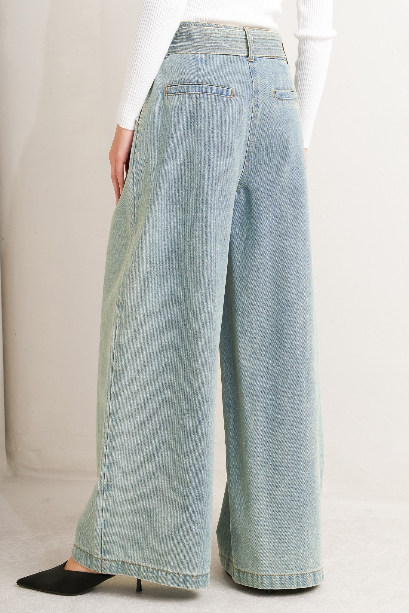 Think Of Me Washed Denim Pants With Wide Leg And Pockets Flying Tomato