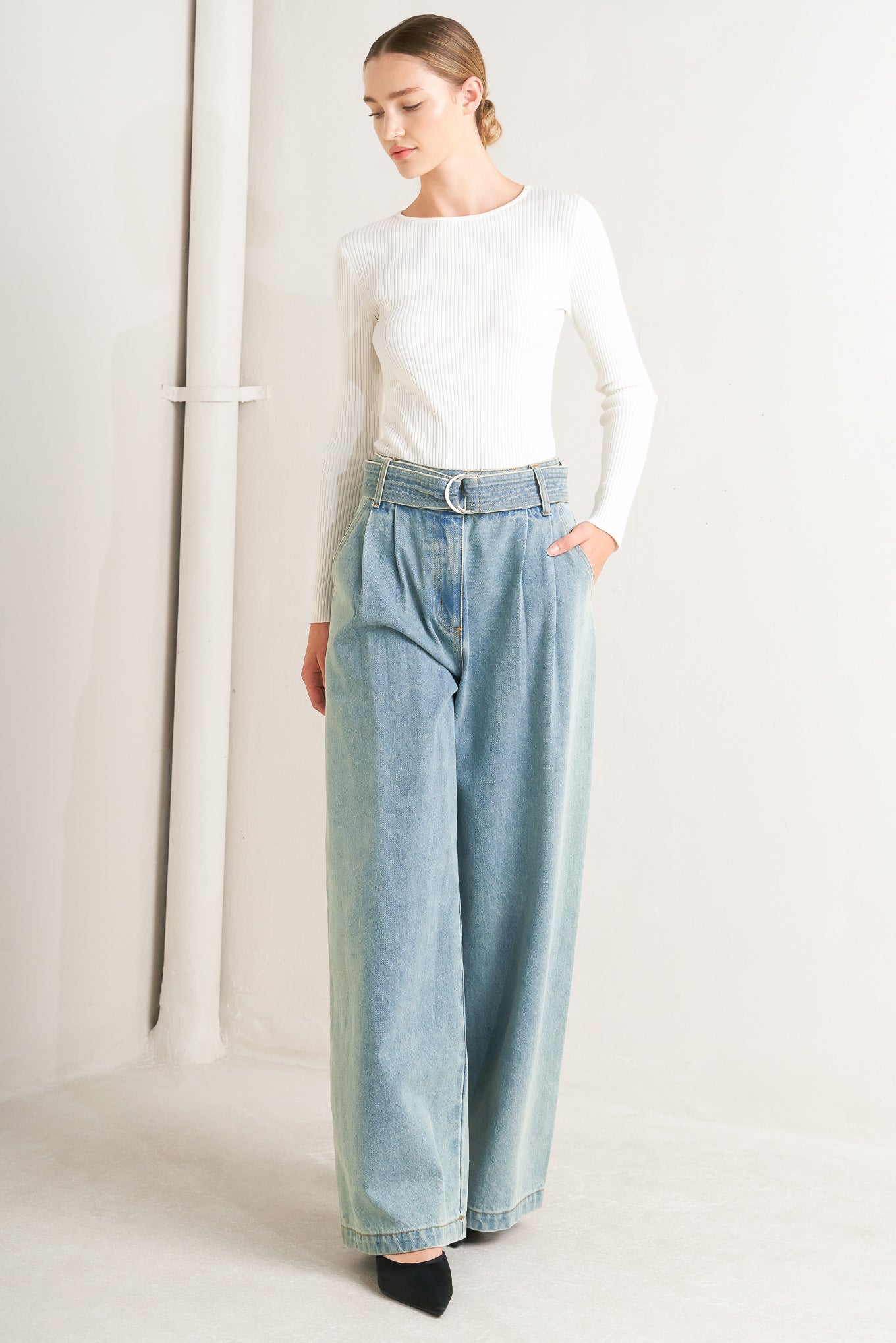 Think Of Me Washed Denim Pants With Wide Leg And Pockets Flying Tomato