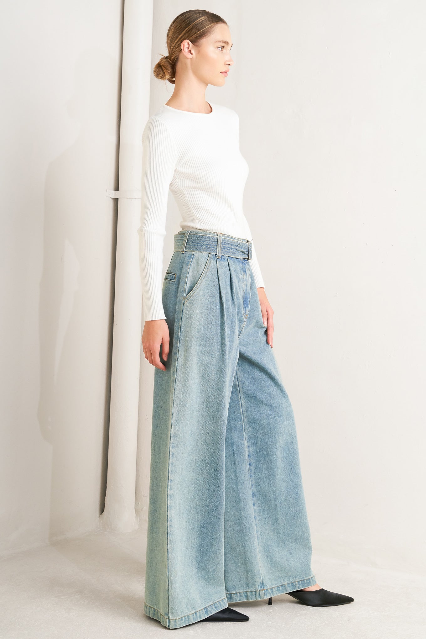 Think Of Me Washed Denim Pants With Wide Leg And Pockets Flying Tomato