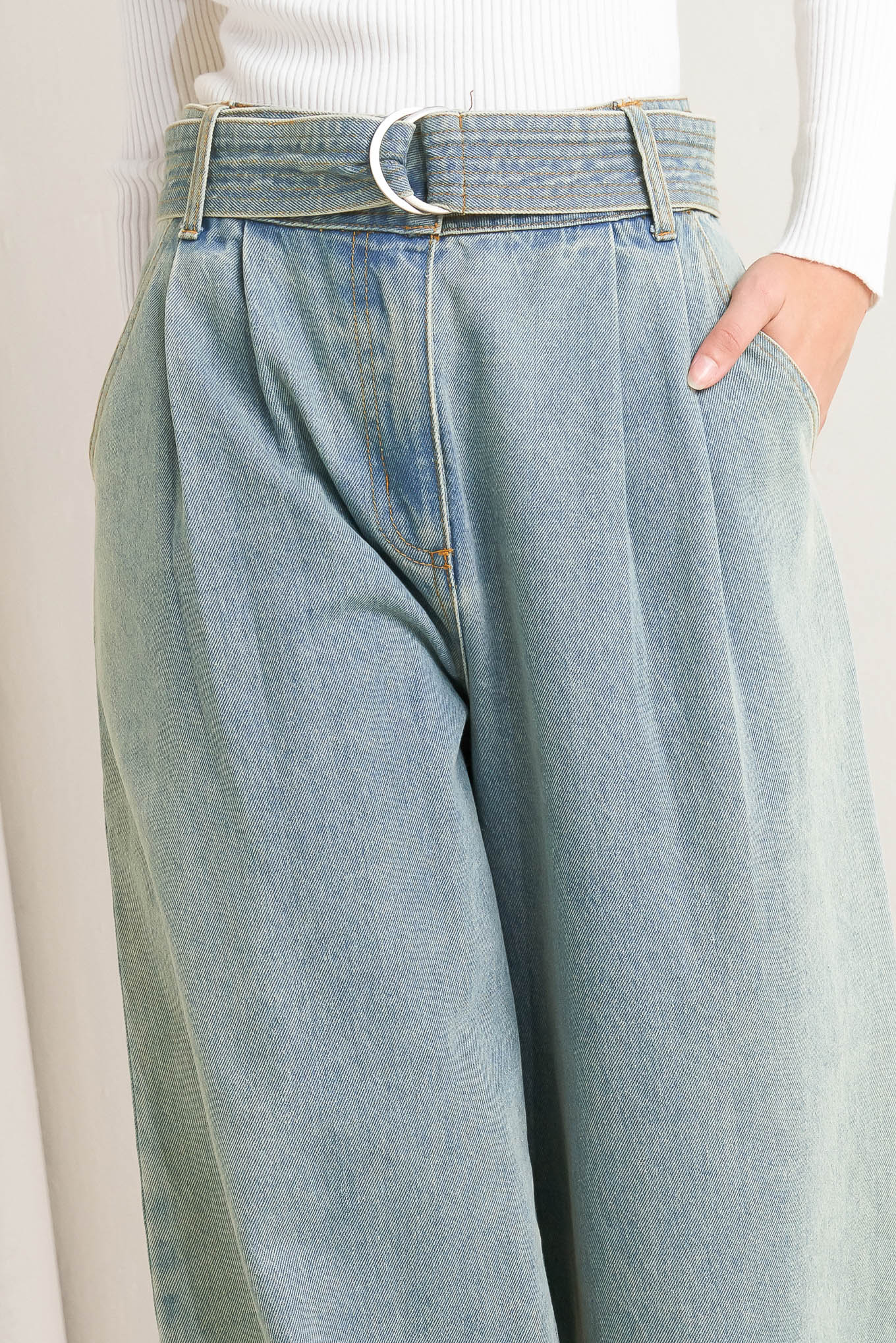 Think Of Me Washed Denim Pants With Wide Leg And Pockets Flying Tomato