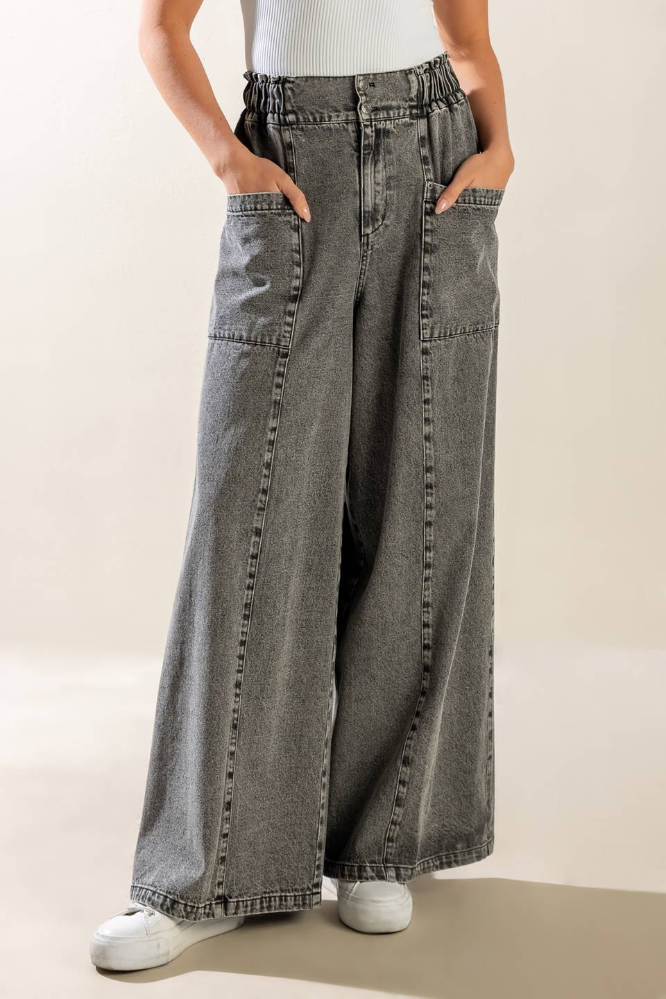 Exploring The City Denim Pants With Elastic Waistband