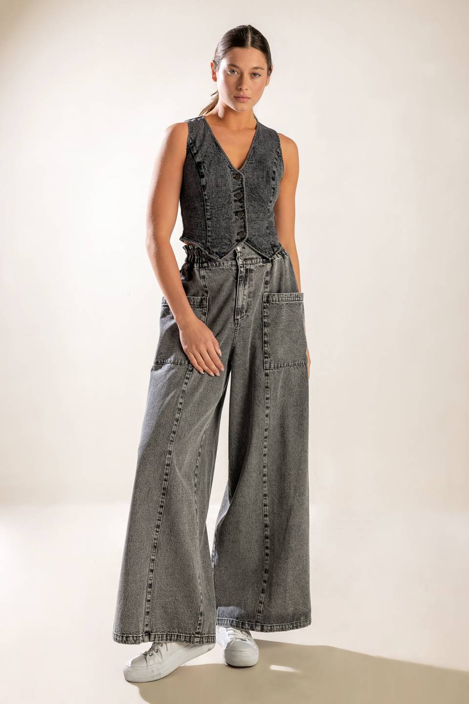 Exploring The City Denim Pants With Elastic Waistband