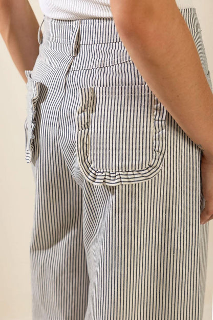 STRIPED WIDE LEG TWILL PANTS