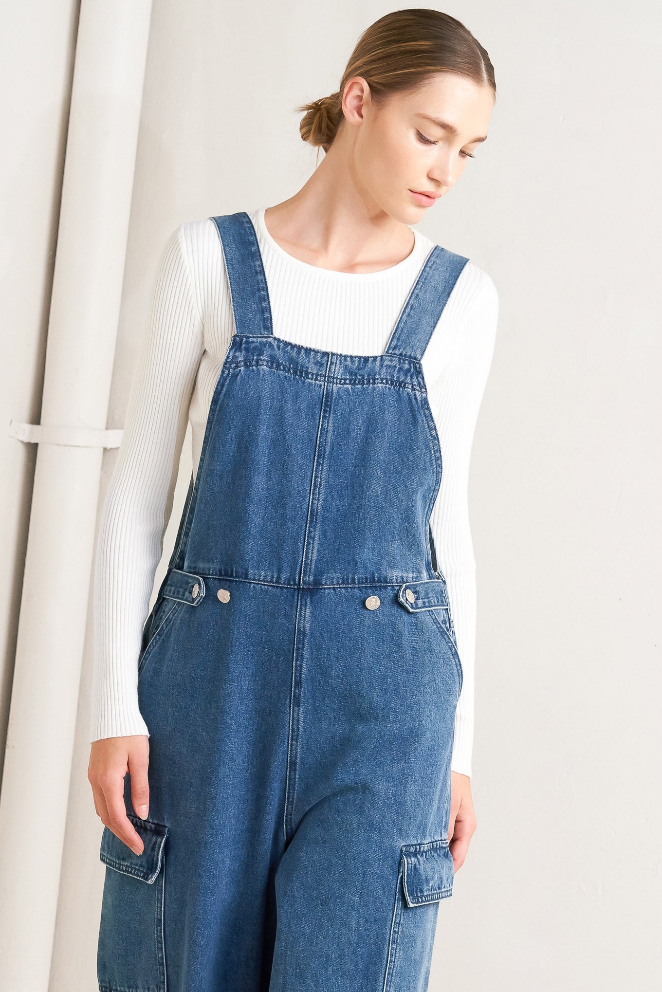 Let Me Talk Denim Cargo Pants With Washed Look Pockets Flying Tomato