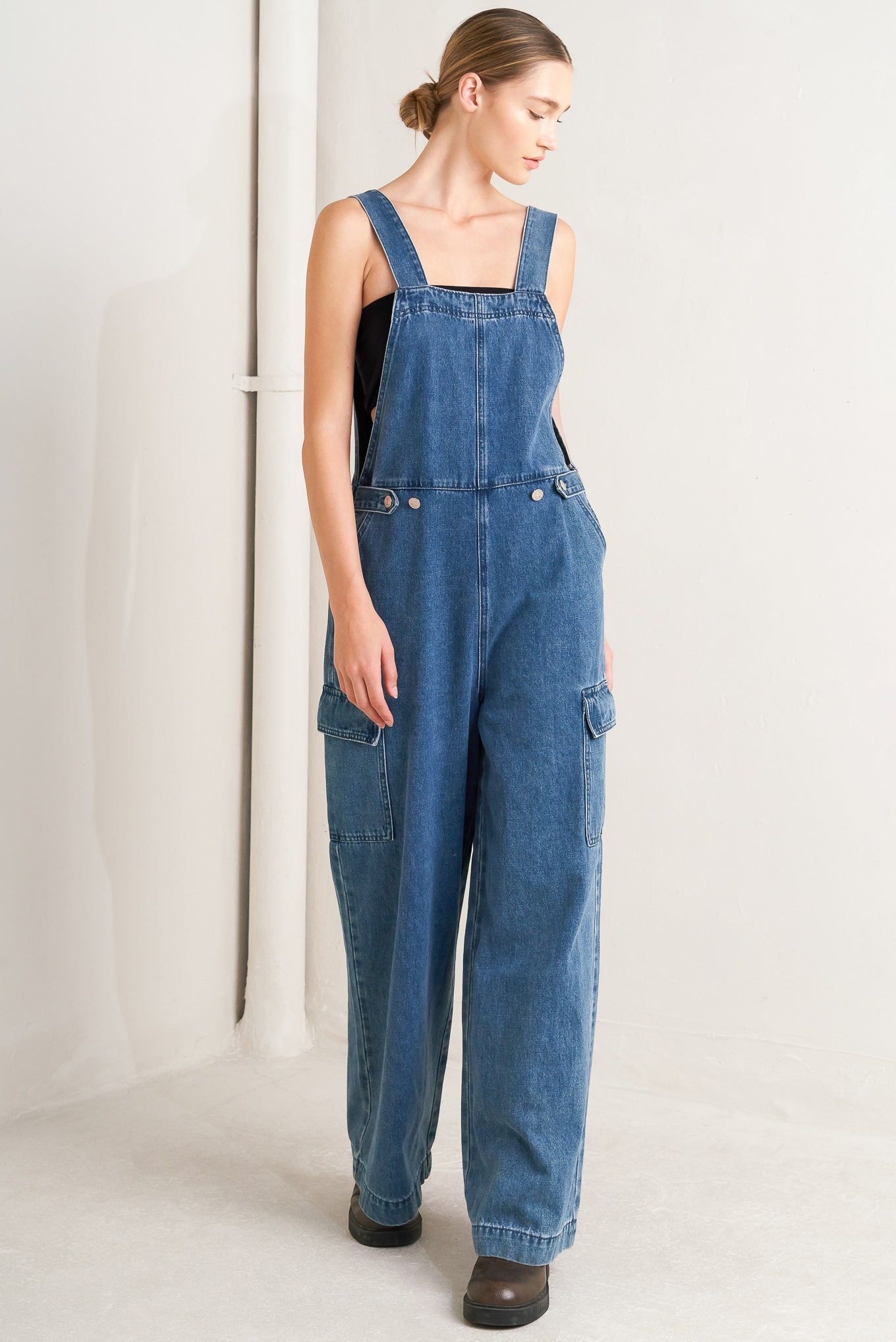 Let Me Talk Denim Cargo Pants With Washed Look Pockets Flying Tomato