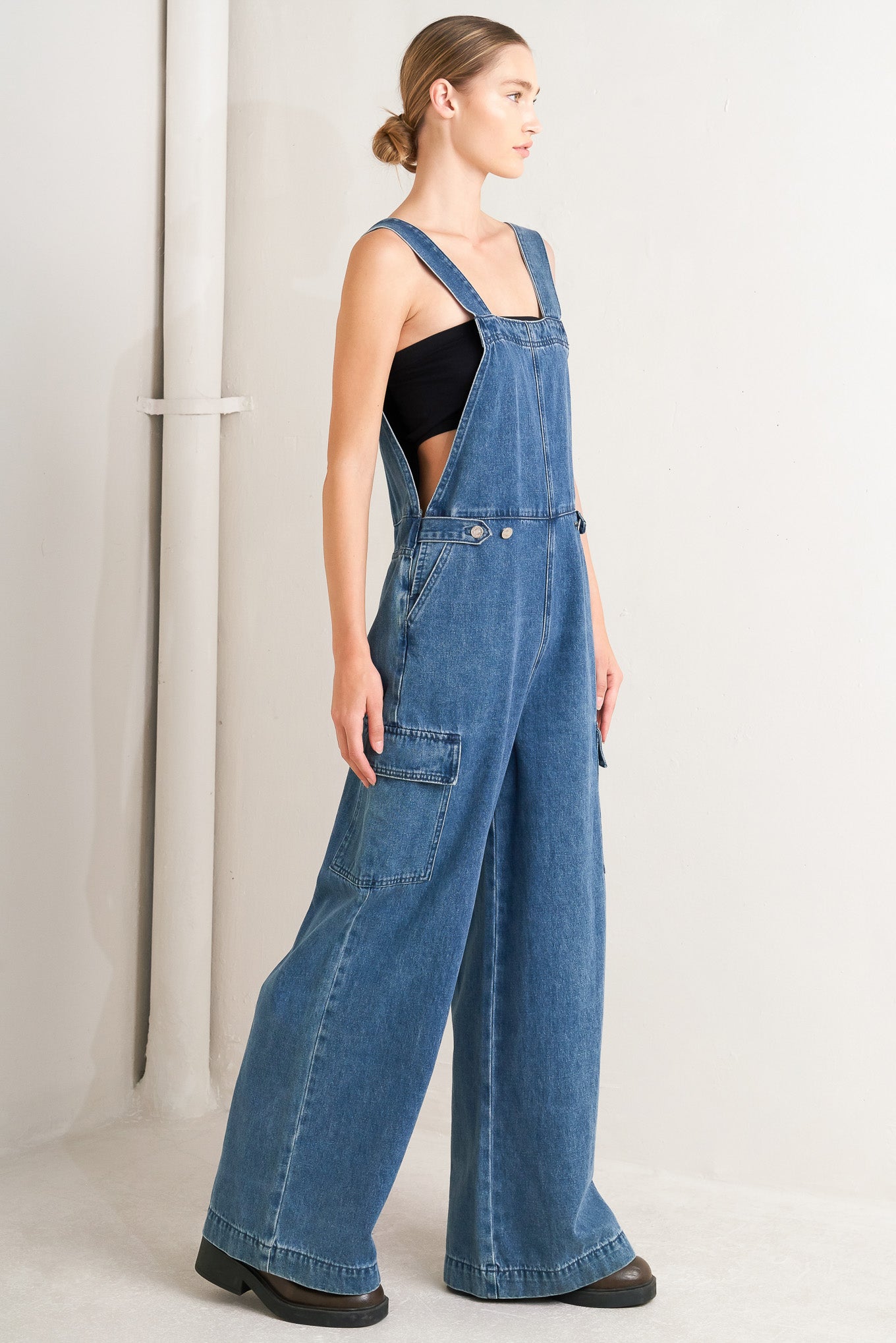 Let Me Talk Denim Cargo Pants With Washed Look Pockets Flying Tomato