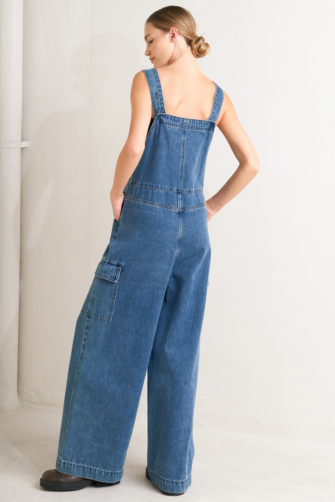 Let Me Talk Denim Cargo Pants With Washed Look Pockets Flying Tomato