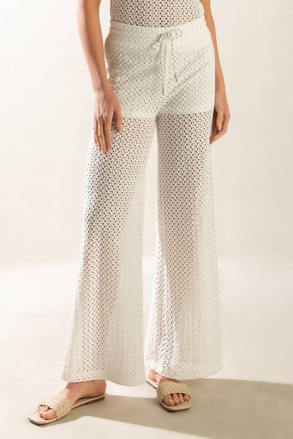 Presence Of Love Semi Sheer Knit Pants With Tie Waist