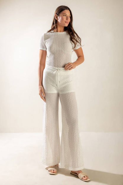 Presence Of Love Semi Sheer Knit Pants With Tie Waist