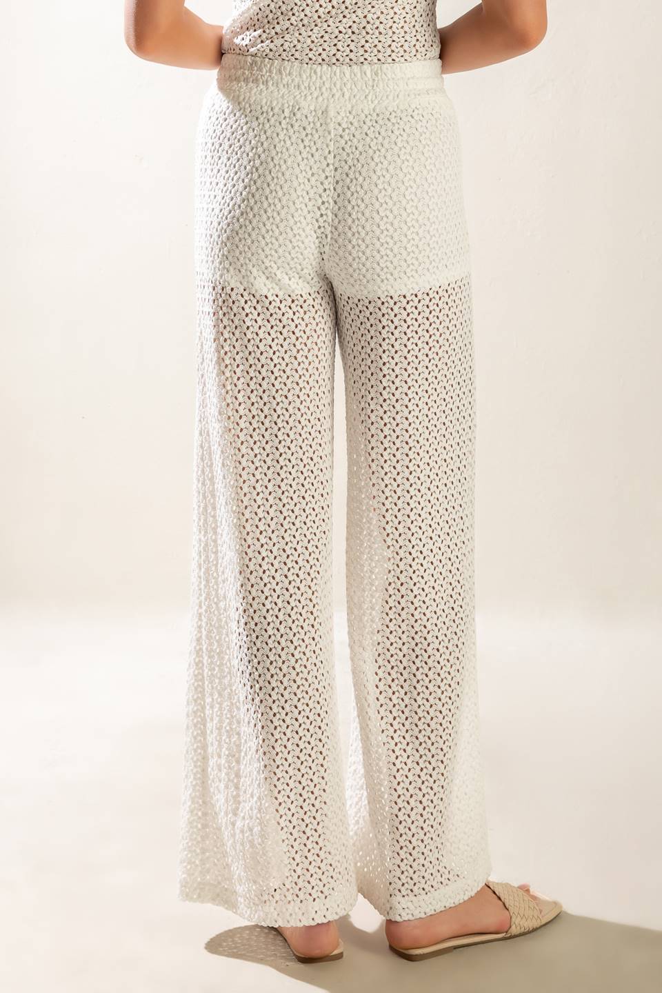 Presence Of Love Semi Sheer Knit Pants With Tie Waist