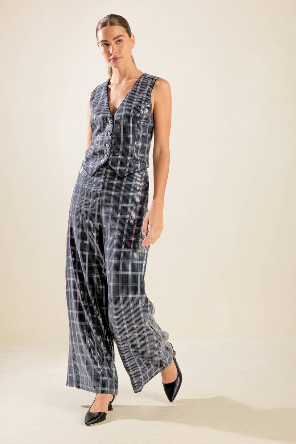 TRAVELING FAR NAVY SEQUIN PANTS Flying Tomato