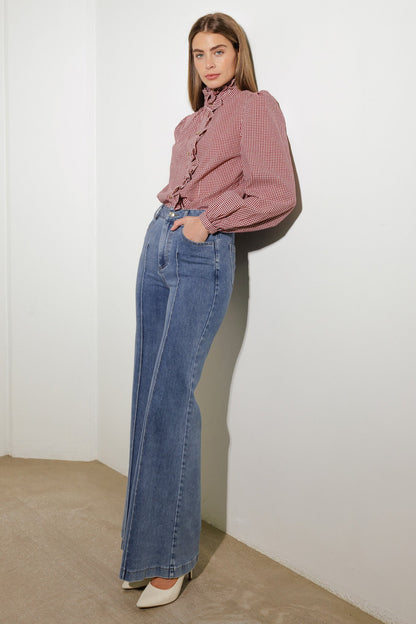 WASHED STRETCH DENIM PANTS WITH POCKETS