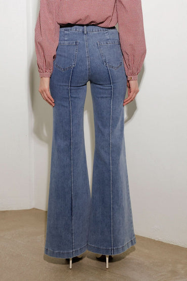 WASHED STRETCH DENIM PANTS WITH POCKETS