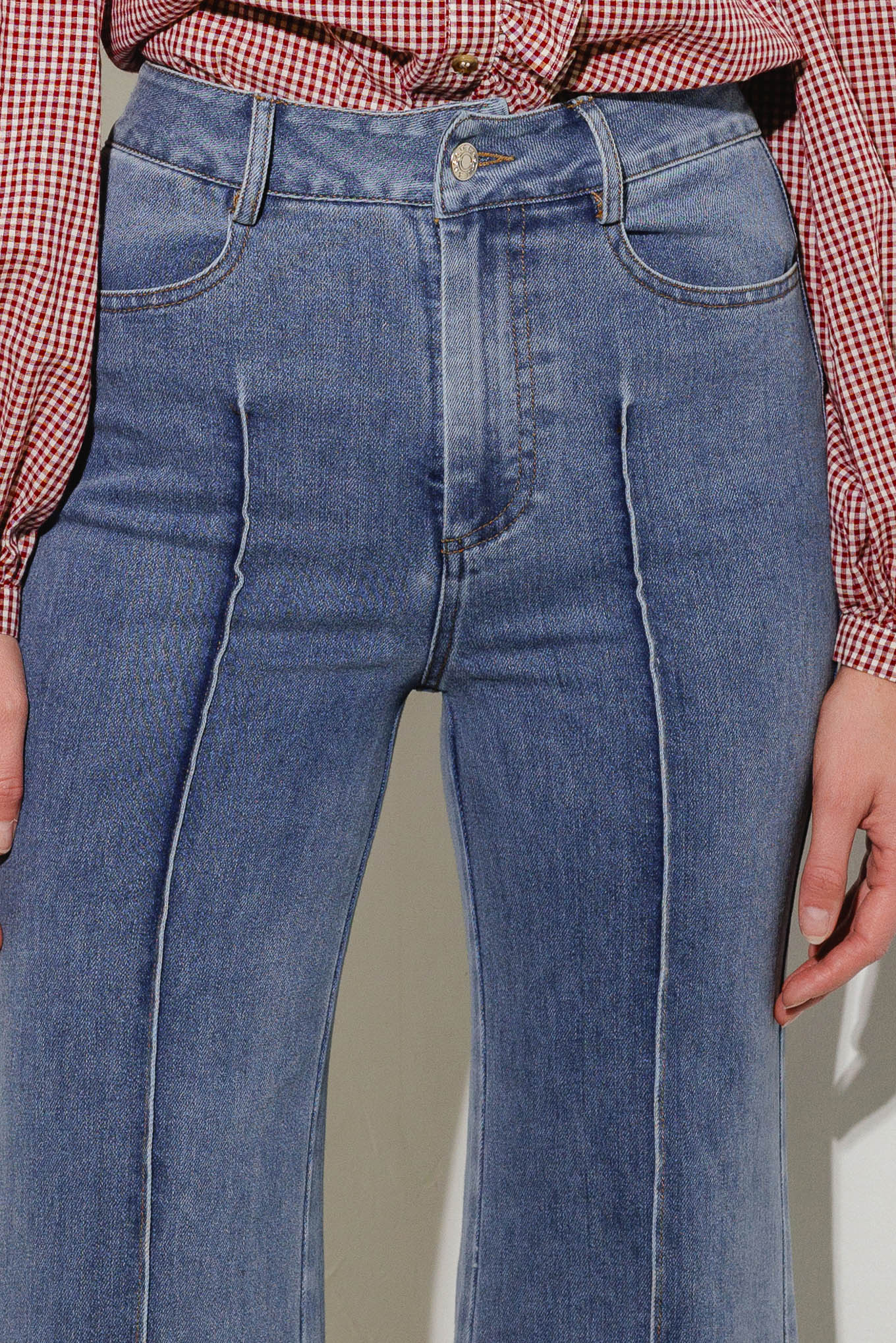 WASHED STRETCH DENIM PANTS WITH POCKETS