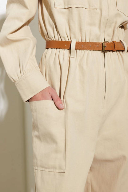 WOVEN CARGO JUMPSUIT WITH BELT