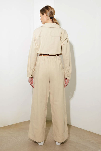 WOVEN CARGO JUMPSUIT WITH BELT