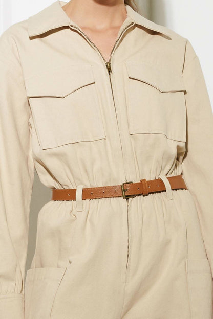 WOVEN CARGO JUMPSUIT WITH BELT