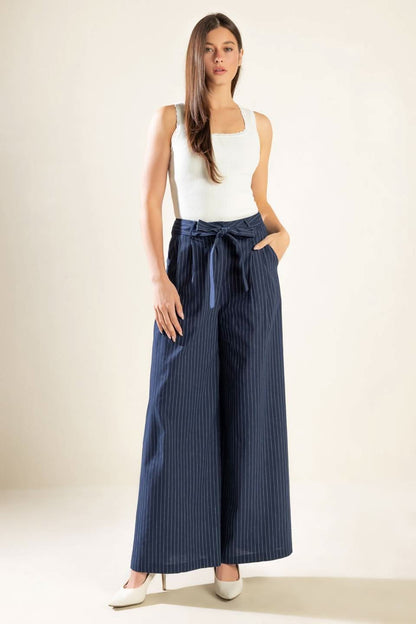 STRIPED WOVEN WIDE LEG PANTS