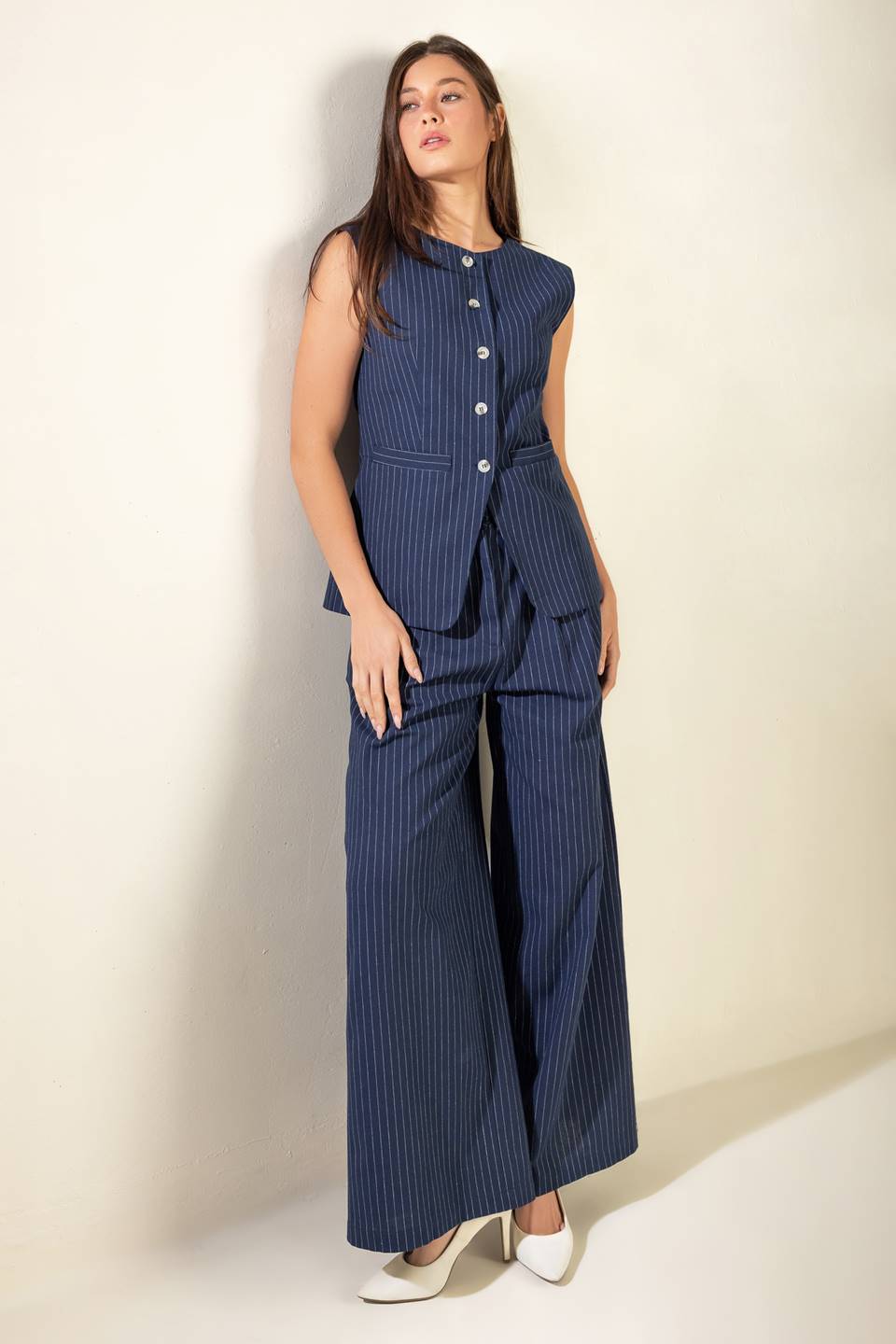 STRIPED WOVEN WIDE LEG PANTS