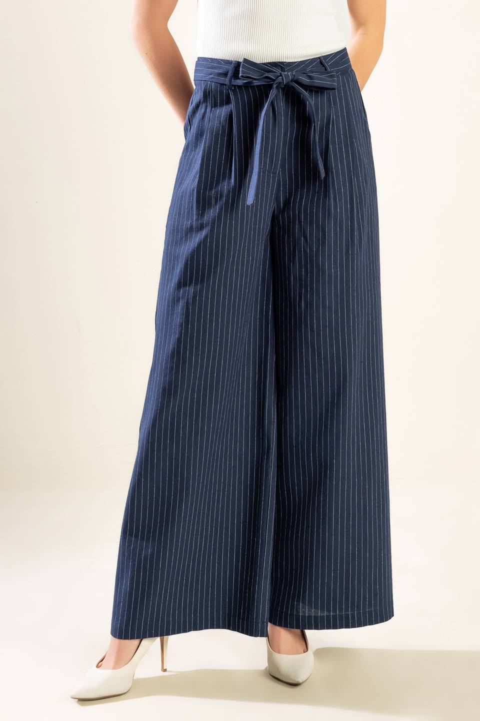 STRIPED WOVEN WIDE LEG PANTS