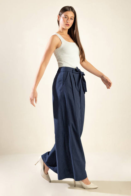 STRIPED WOVEN WIDE LEG PANTS