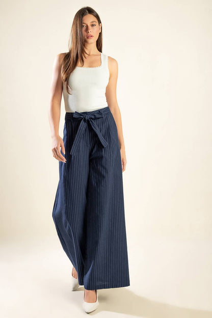 STRIPED WOVEN WIDE LEG PANTS