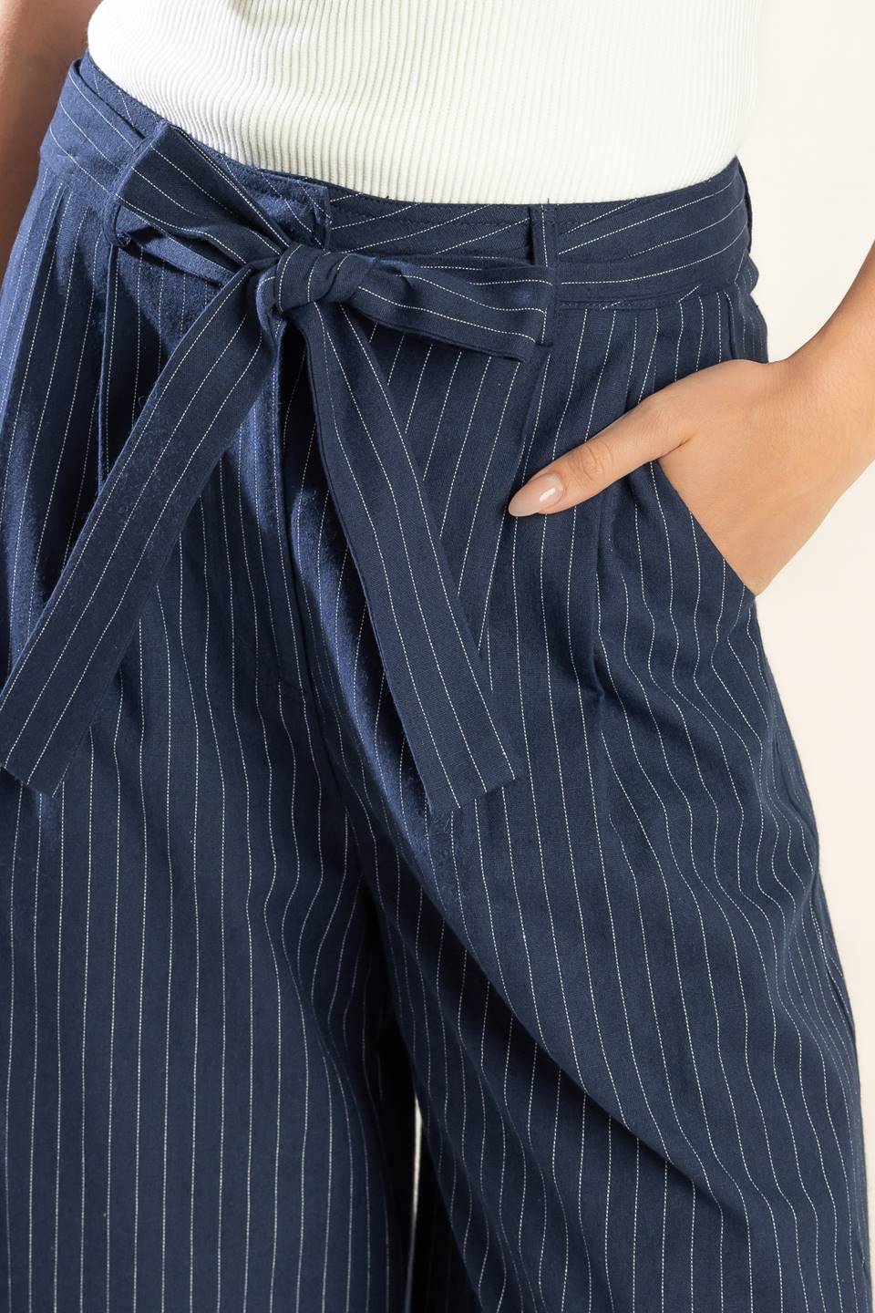 STRIPED WOVEN WIDE LEG PANTS