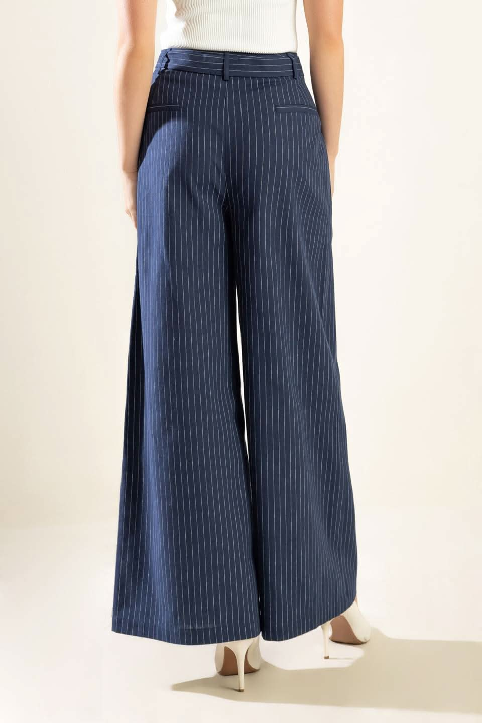 STRIPED WOVEN WIDE LEG PANTS