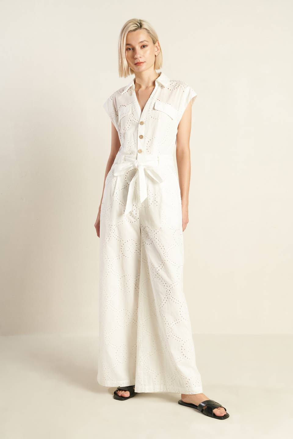 KNOW BETTER WOVEN EYELET JUMPSUIT Flying Tomato