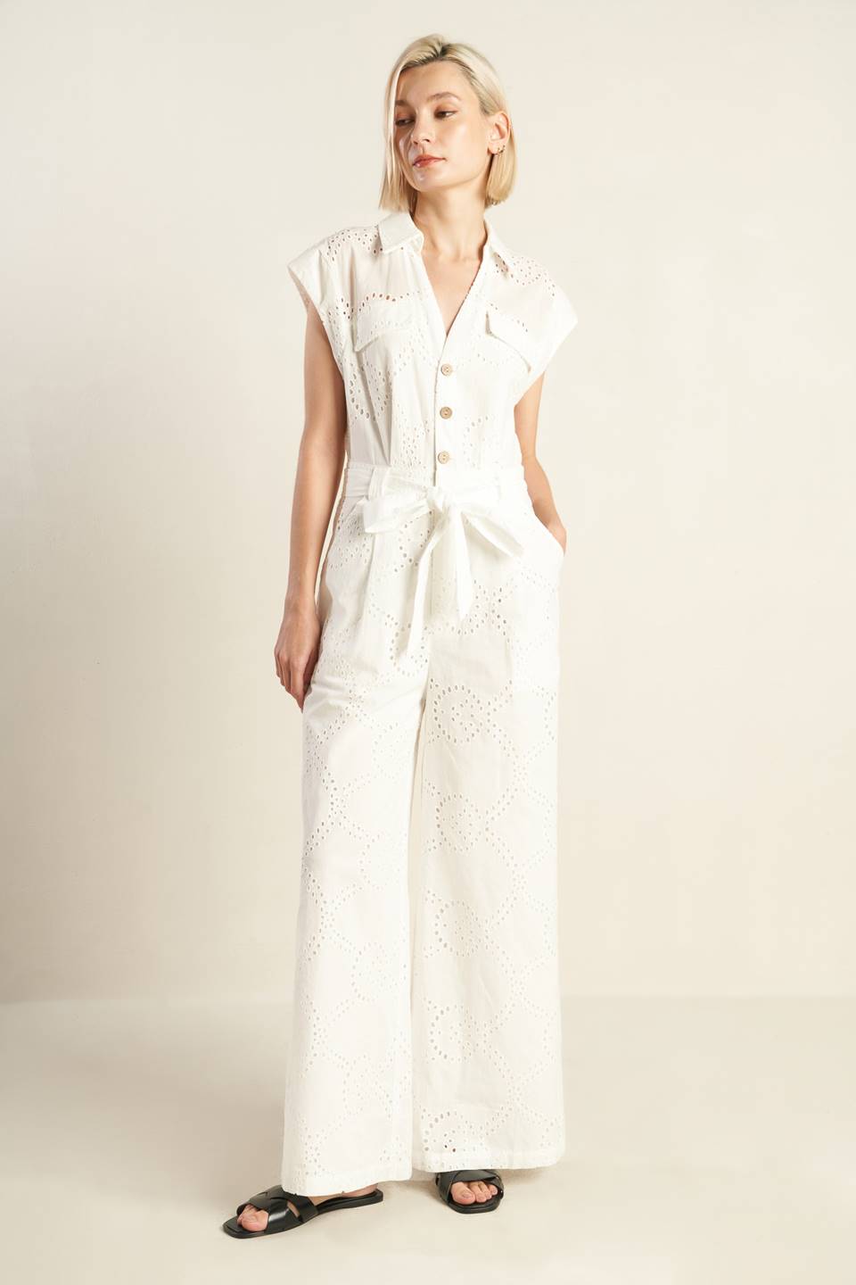 KNOW BETTER WOVEN EYELET JUMPSUIT Flying Tomato
