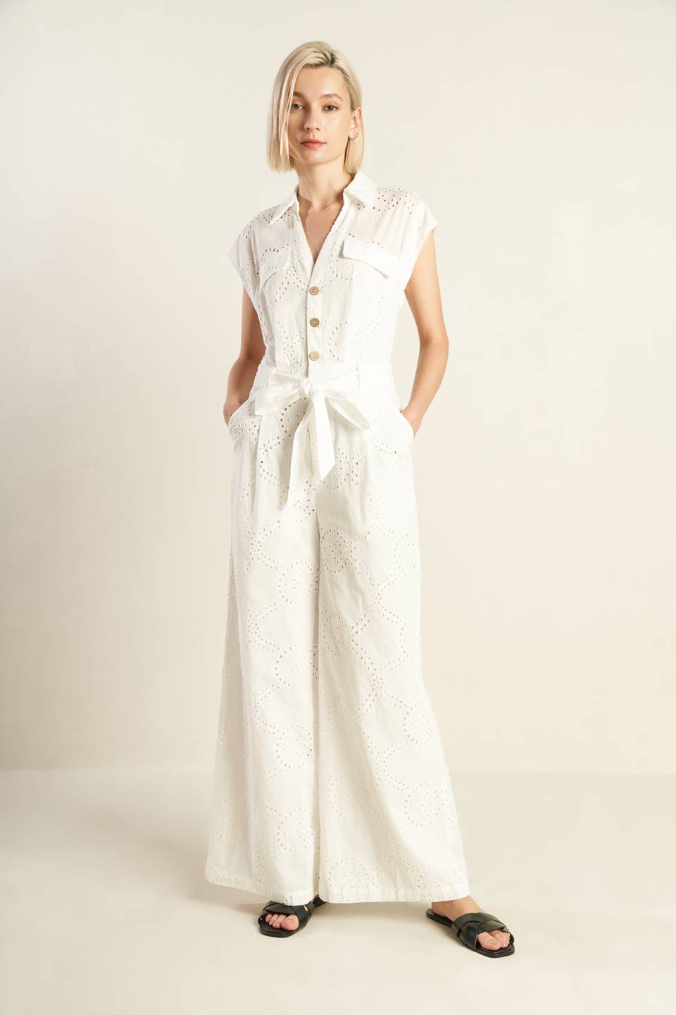 KNOW BETTER WOVEN EYELET JUMPSUIT Flying Tomato