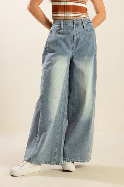 Flared Denim Trousers with Braided Pockets