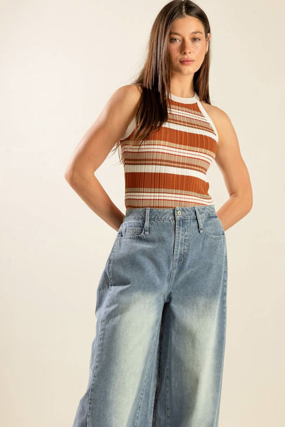 Flared Denim Trousers with Braided Pockets