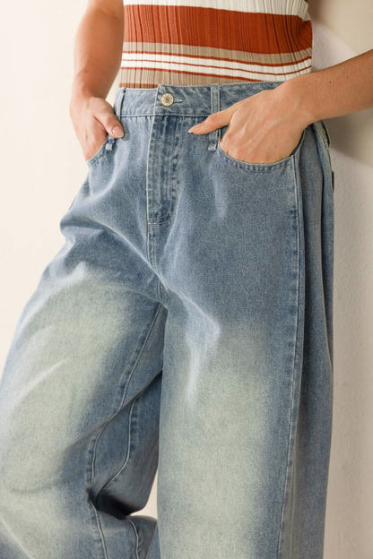 Flared Denim Trousers with Braided Pockets