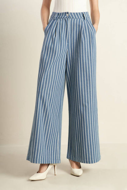 STRIPED WOVEN WIDE LEG PANTS