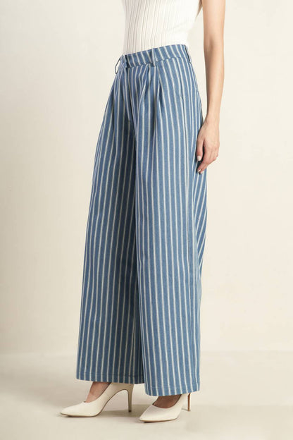 STRIPED WOVEN WIDE LEG PANTS