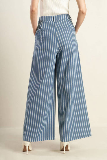 STRIPED WOVEN WIDE LEG PANTS