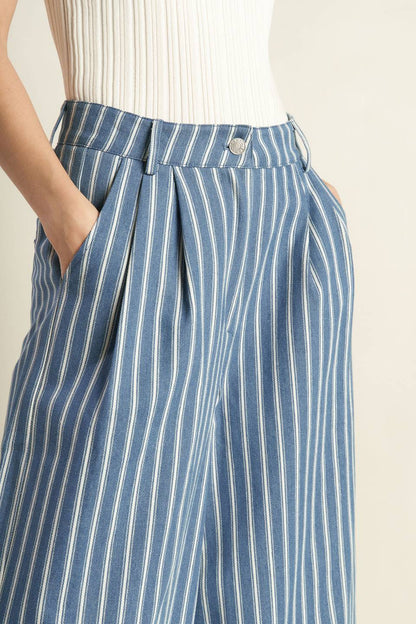 STRIPED WOVEN WIDE LEG PANTS