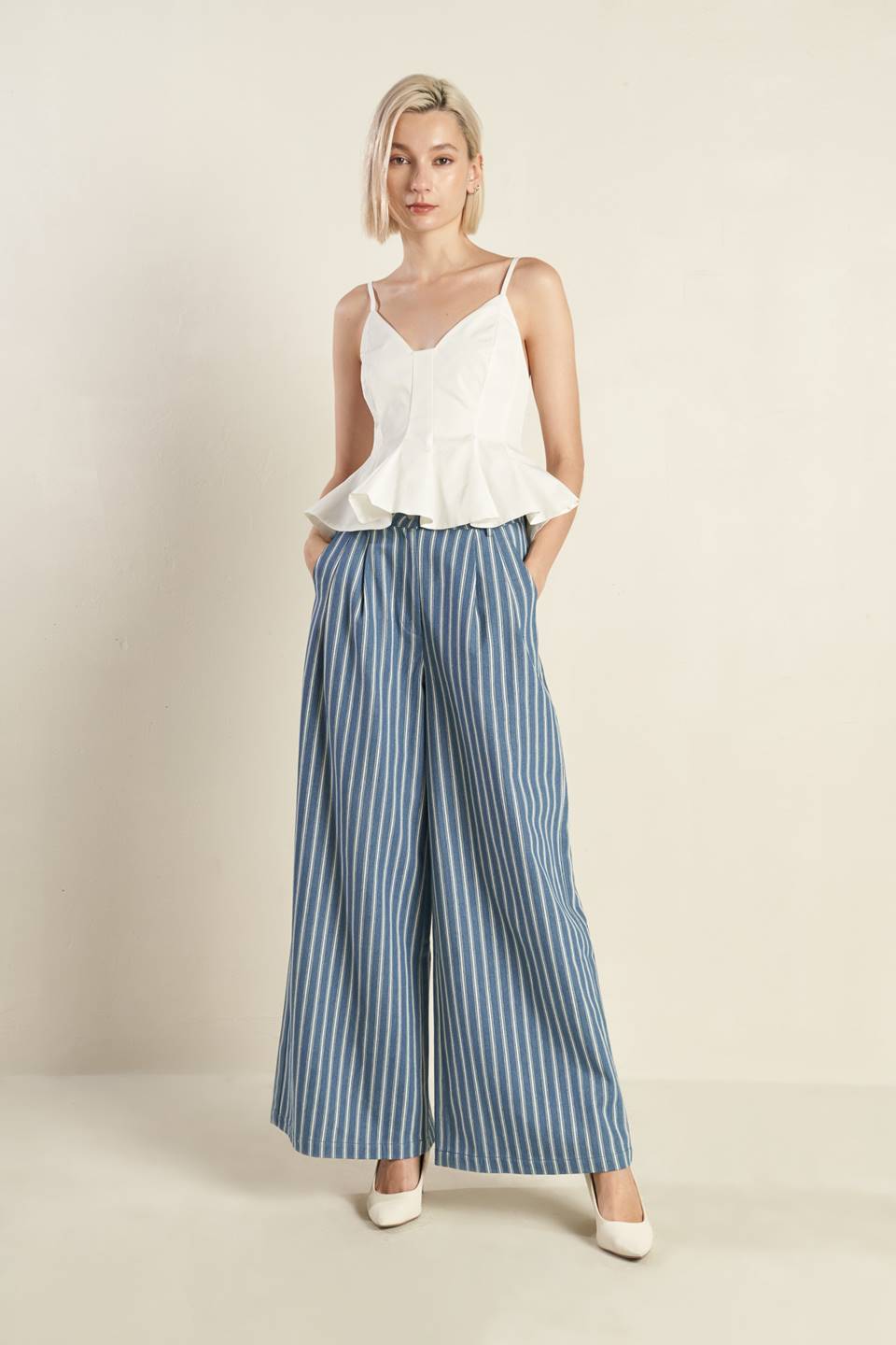 STRIPED WOVEN WIDE LEG PANTS