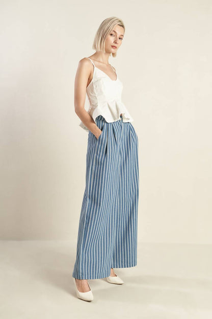 STRIPED WOVEN WIDE LEG PANTS