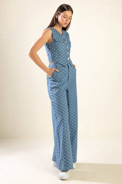 Mimosa Morning Woven Pants with Bow Embroidery Detail